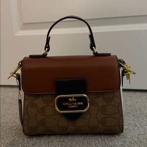 Brown and Tan Handbag with Gold Accents